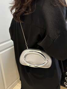 黑色PU皮革手拿包 - 情人节理想之选，舒适时尚，款式别致，个性化礼物之选，2025年必备单品，风格独特，适合各种场合，品质奢华，价格实惠 - 銀色 - 查看 3