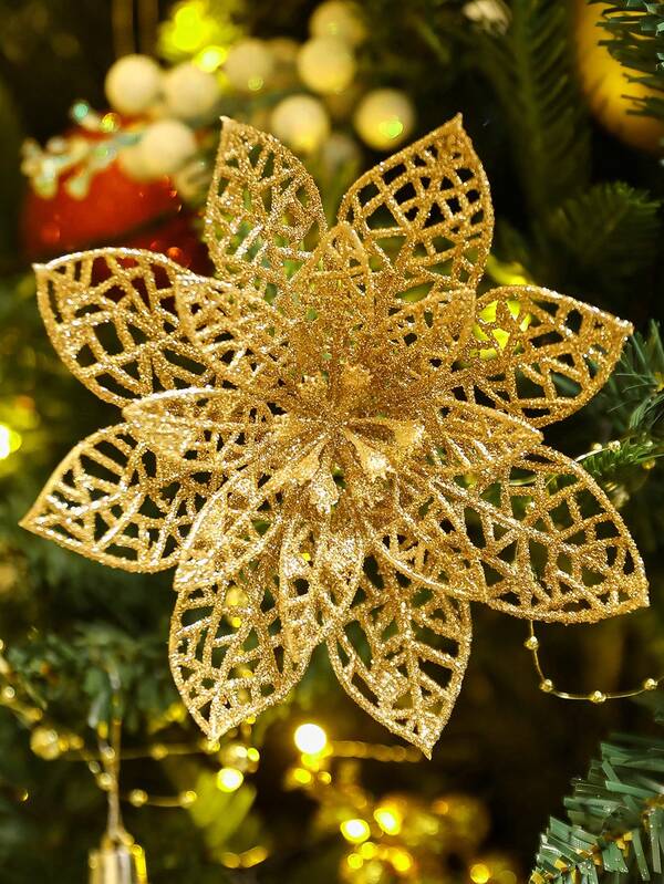 10 件闪光一品红人造花（带夹子）、可爱人造一品红圣诞树装饰、可重复使用的圣诞花、DIY 花环、圣诞花环、楼梯装饰、圣诞树饰品、圣诞装饰、门装饰、墙面装饰、窗户、壁炉、地板装饰、圣诞树、节日派对、婚礼派对、家居装饰、礼品包装装饰、闪亮冬季灌木装饰、圣诞派对圣诞礼物、圣诞树挂饰