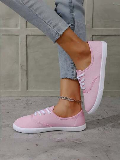 Comfortable Women's Canvas Lace-Up Shoes - Soft Breathable Casual Sneakers For Walking & Running