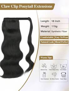 nimoki 18 Inch Heatproof Wavy Synthetic Fiber Ponytail Extension With Hook And Loop, For Everyday Wear, Wrap-Around Ponytail Wig (Natural Black) - Natural Black - View 3