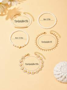 5pcs/Set Bohemian Fresh And Sweet Glaze Daisy Flower Bracelet Female Accessories Floral Painted Oil Drop Bracelet Beaded Love Summer Dopamine Color Matching Suitable For Gift Giving Daily Travel Wear - Gold - View 5