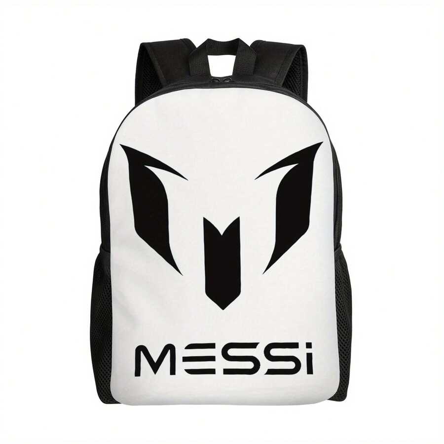 ZLIENSZUS Men's Minimalist Backpack - Everyday Backpack With Bold MESSI Lettering, Lightweight For College, Office, Travel - White & Black Accent Bag For Gym, Cafe, - Easy-Clean Design, Durable Zipper Closure - 如圖 - 查看 1