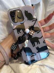 Korean Ins Black Cat Style Phone Case Compatible With IPhone 17 Air 16 15 14 13 11 12 Pro Max 16 15 14 Plus With Fashion Bracelet Wristband Soft Protective Back Cover - Purple - View 1