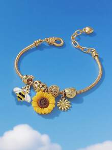 1 chiếc Vòng tay bắt giấc mơ bằng đồng đa năng phong cách đồng quê thời trang mùa hè bằng pha lê nhân tạo hình ong và hoa hướng dương tự làm, có thể điều chỉnh, thích hợp cho kỳ nghỉ, quà tặng, tiệc tùng, hộp đêm, tiệc tối, đeo hàng ngày - ong hướng dương - Xem 2