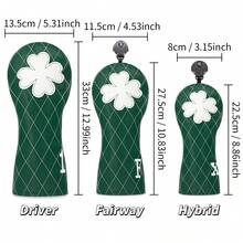 Fresh Green Mesh-Patterned Four-Leaf Clover Wooden Putter Head Cover - Premium Golf Accessory | Ideal For Young Nature-Loving Golfers & Family Players - أخضر - مشاهدة 9