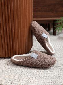 男士软底简约薄底轻便白色/黑色时尚室内家居拖鞋，蓬松温暖拖鞋，优雅学院风，适合秋冬季 - 咖啡棕 - 查看 3