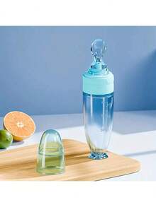 Bình sữa silicon nhiều màu 90ml/3OZ mới, Bình đựng cháo kèm thìa ăn bằng silicon mềm, cốc hút và nắp chống bụi, bình sữa bóp mềm - Nhiều màu - Xem 3