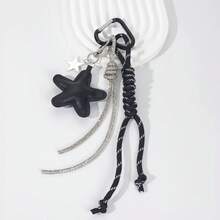 Llavero con colgante de estrella hecho a mano de cuerda trenzada y - Accesorio para bolsos, llaves y decoración de mochilas - Rosa - Ver 10