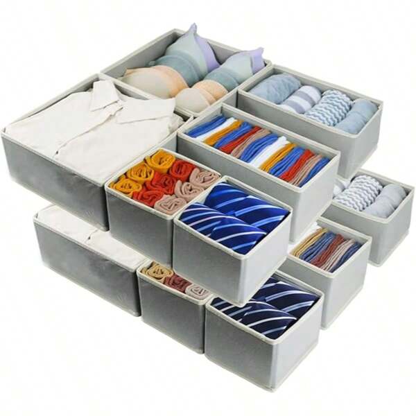 1/3/6/9/12 Paquete de cajas de almacenamiento de tela plegables de estilo simple, organizador de cajones de armario y cómoda, cestas para ropa interior y sostenes