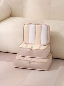 3/1pc Travel Bag Same Color Set, Large Capacity Clothing Storage Bag, Suitcase Storage Bag, Used To Organize Clothes Travel Storage Bag, High-End Multi-Functional Portable Storage Bag, Clothes Packing Bag, Foldable Waterproof Storage Bag, Suitable For Home Clothing Packing, Travel Multi-Classification Packing, - Multicolor - View 2