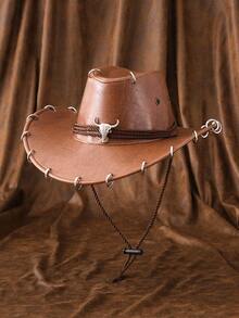 1 chiếc Mũ cao bồi da PU trơn màu Unisex, mũ vành rộng chống nắng họa tiết bò đực kim loại 3D độc đáo, phong cách Cyberpunk cổ điển mới thời trang, dây đeo có thể điều chỉnh, thích hợp cho các bữa tiệc, sự kiện theo chủ đề phương Tây, tụ họp, hóa trang, tốt nghiệp, hóa trang, lễ hội, sinh nhật, lễ hội âm nhạc, hoạt động ngoài trời - đầu bò - Xem 11