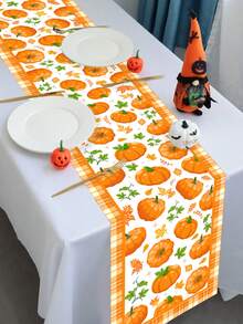 1 pièce Nappe en polyester avec design aquarelle de citrouille et feuille d'érable, thème de récolte d'automne et de Thanksgiving. Décoration de table thème feuille d'érable, fournitures de fête thème Halloween, décoration de maison saisonnière d'automne, fournitures de fête intérieure et extérieure. 35x180cm.