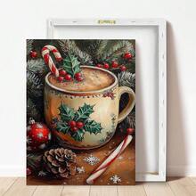 1 buc., Pictură suspendată pe pânză, Artă murală înrămată, Pictură vintage cu cană de cafea de Crăciun, Imprimeu pe pânză de Crăciun, Poster cald de sărbători, Decor de perete de Crăciun, Decor confortabil de iarnă, Decor festiv de Crăciun pentru casă, Decorațiuni de Crăciun, Postere de Crăciun, Decor de casă de Crăciun, Decorațiuni de Crăciun de iarnă, Decor cameră, Decor cămin, Decor baie, Decor dormitor, Decor bucătărie, Decor birou, Decor hol, Cadouri decorațiuni de Crăciun, Decor cafenea
