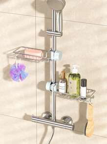 1pc Bathroom Shower Caddy, Hanging Storage Basket With Hooks, Bathroom Faucet Organizer Rack For Storing Bathroom Supplies And Accessories