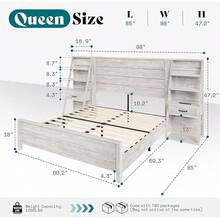 Farmhouse Platform Bed Frame With Wide Headboard & 4-Tier Bookshelves, Charging Station, 2 Storage Drawers, Noise-Free, No Box Spring Needed - 質樸的白色 - 查看 3