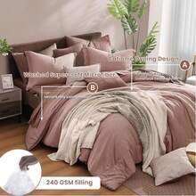 Comforter Set - 7 Pieces Bed In A Bag Queen Bedding Sets With Comforter, Sheets, Pillowcases & Shams, Reversible Bedding Comforters Sets - Bụi hồng - Xem 3