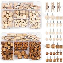 114 Pcs Wood Push Pins, 2 Colors And 7 Types Decorative Thumb Tacks Wooden Head Pin Map Tacks Marking Pin, Wood Thumb Tacks Decorative For Bulletin Boards Craft Projects With Storage Box - Mixed Colors - View 2
