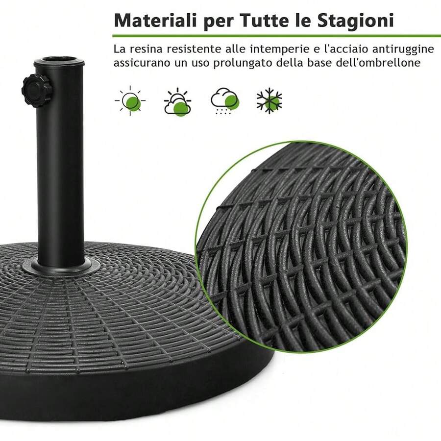 Base Per Parasole Semicircolare In Poliresina 9 Kg Nero