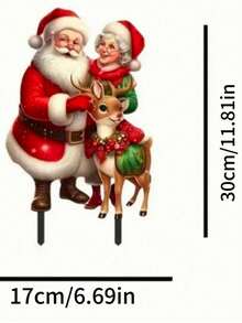 Weihnachtsmann und Rentier Gartenstecker - 2D Acryl flache Tierthemen Gartenkunst, batteriefrei, ideal für Outdoor Weihnachtsdekoration