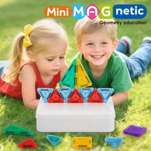 迷你磁性积木带铁盒，26/56 件旅行装磁铁积木玩具套装，便携式积木玩具，益智学习感官玩具，适合 3 岁以上男孩女孩生日礼物 - 彩色 - 查看 9