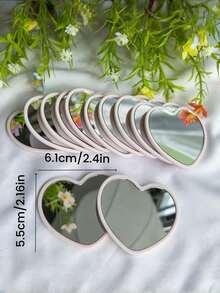 6件迷你心形镜，粉色、白色和黑色可选，简约设计。婚礼礼物镜，玻璃迷你梳妆镜，圣诞派对礼物 - 彩色 - 查看 7