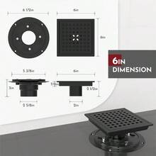 6 Inch Square Shower Floor Drain With FlangeQuadrato Pattern Grate Removable FoodGrade SUS 304 Stainless Steel WatermarkCUPC Certified Matte Black - 霧面黑色 - 查看 2