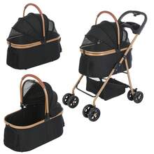 Pet Stroller 3-In-1 With Seat With A One-Hand Foldable Aluminium Frame, One-Click Foldable,Detachable Carrier,Compact Stroller With Adjustable Armrests, Combined Strollers,High Landscape Travel Pushchair - Black - View 11