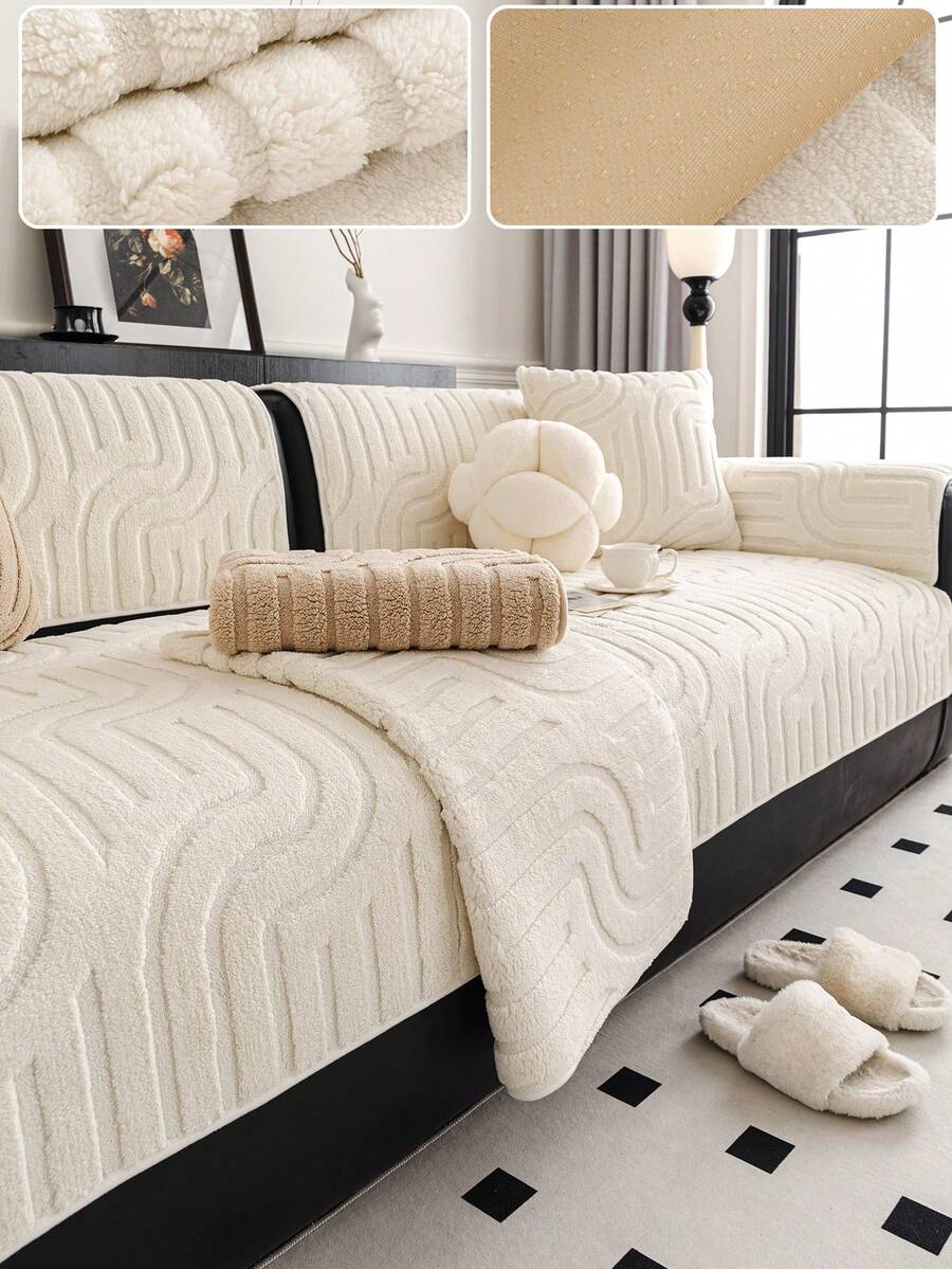 1 pieza Funda de cojín de sofá de peluche, funda de sofá de felpa suave lavable, adecuada para sofá en forma de L, banco y silla, funda de sofá antideslizante, protege las esquinas del sofá, adecuada para muebles de sala de estar, estilo moderno, lavable a máquina