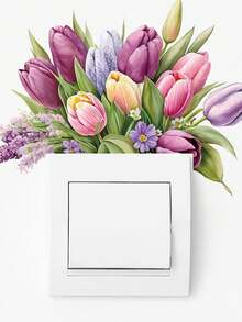 1pc Removable Creative Tulip Switch Sticker, Green Plant Flower Wall Decal, Green Leaf Sticker For Switch, Decorative Art Mural Suitable For Living Room, Bedroom, Bathroom, Kitchen, Home Decor
