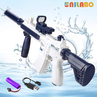 unilabo Pistola De Agua Eléctrica M416 - Poderosa Pistola De Agua Con Conexión Externa Para Botella De Agua - Juguete Automático De Largo Alcance De Hasta 20 Pies Para Niños Y Adultos - Perfecto Para Juegos De Disparar En Piscinas De Agua Al Aire Libre