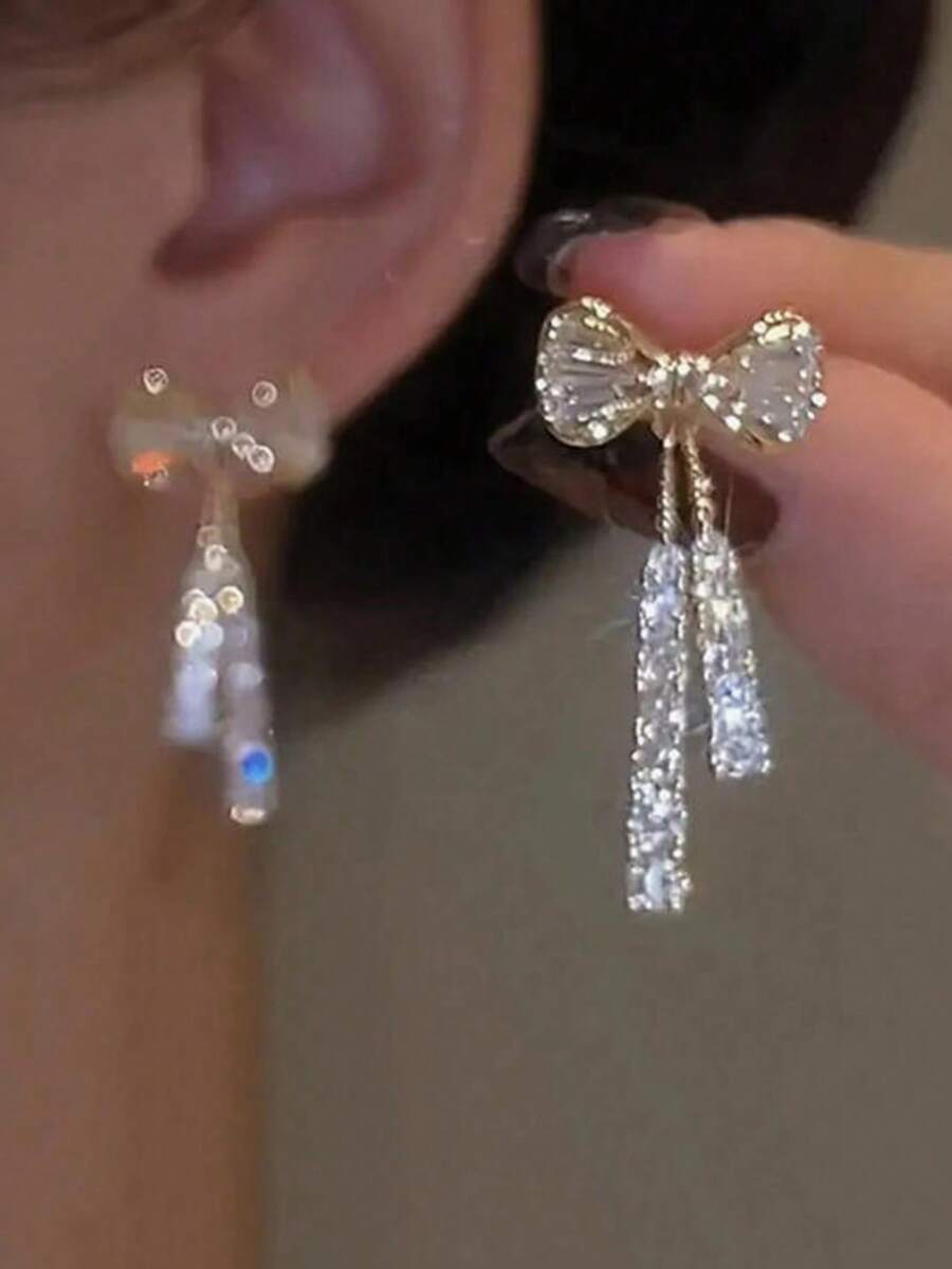 1 Pair Shiny Butterfly Crystal Tassel Drop Earrings