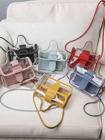 1 pieza Bolso de gelatina transparente pequeño y fresco (18*13*6cm), bolso cuadrado pequeño y de moda, bolso de hombro y cruzado para mujer, bolso de gelatina de PVC, bolso pequeño y sencillo, bolso transparente clásico y versátil, imprescindible del verano (Compruebe el tamaño del producto antes de realizar el pedido)