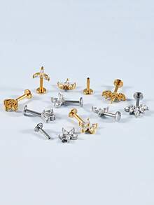 1 件不锈钢榄尖形花朵垂直柱耳轮穿孔皇冠/蝴蝶耳环耳钉身体穿孔首饰 - 如圖 - 查看 7