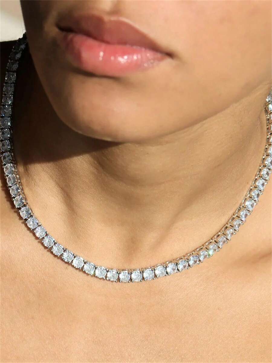 1pc Women Diamond Encrusted Choker Necklace, Formal Occasion Neck Choker Collar