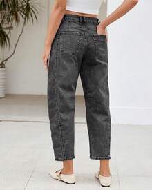 LookbookStore High Waisted Wide Leg Baggy Barrel Jeans Denim Jean Pantshalloween - Màu đen phai - Xem 2