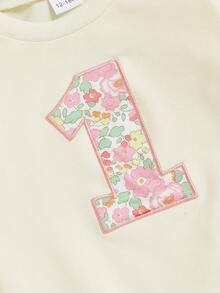Sudadera de cumpleaños para bebé niña, moderna, de manga larga, con estampado floral y letras, cuello redondo. - Blanco - Ver 9