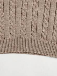 女式秋季粗针织无袖背心毛衣、长袖上衣 - 杏色 - 查看 5