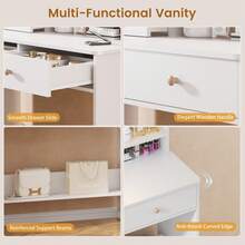 Vanity Desk With LED Lighted Mirror, Makeup Vanity Desk With 3 Drawers & Storage Shelves, 3 Color Modes, Dressing Table For Bedroom - 白色 - 查看 5
