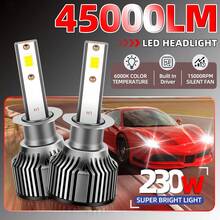 2 个 H1 H7 H11 9005/HB3 9006/HB4 H4 H13 LED 汽车大灯灯泡，6000K 冷白，230W，45000LM，超亮 CSP 芯片，内置高速涡轮静音风扇，亮度增加 800%，使用寿命超过 50,000 小时 - 銀灰色 - 查看 15