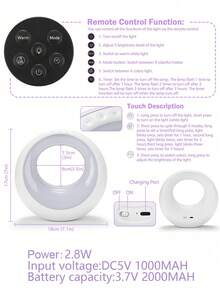 1pc Rechargeable Touch Night Light, Dimmable Touch Desk Lamp, Portable Ring Light For Bedroom, Rechargeable Bedside Lamp, Suitable For Bedroom, Nursery, Hallway, Living Room And More - Multicolor - View 11