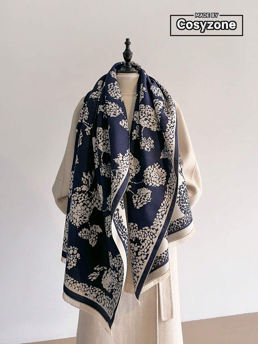 1pc Elegant Plant & Tree Pattern Jacquard Scarf, Warm & Versatile For Women, Suitable For Air-Conditioned Rooms, Autumn/Winter