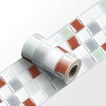 1 Stück selbstklebende PVC Tapete, flaches Mosaik Muster Wandaufkleber, Fliesenaufkleber für Wand, Schrank, Boden, Sockelleiste, geeignet für Zuhause, Küche, Wohnzimmer, Badezimmer, Schlafzimmer, Büro Dekoration