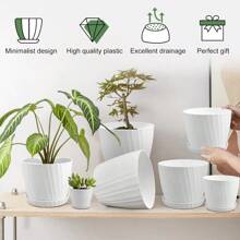 7 Pcs Plant Pots With Drainage Holes And Saucers Indoor Planters Set Of 7 7.5 7 6.5 6 5.5 4.5 3.5 Inches Whitegood