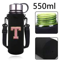 1 件水瓶袋适用于 550ml 750ml 1000ml 1500ml 杯子刺绣字母印花防烫，氯丁橡胶瓶保护架带可调节肩带，适合徒步旅行露营运动水瓶套保温袋斜挎包 - 黑色 - 查看 36