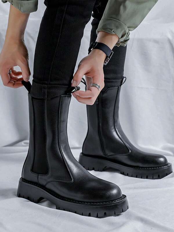 Botas Chelsea para hombres, nuevas botas de estilo británico para otoño/invierno con suela gruesa y alta, botas de motocicleta de PU de caña alta para adolescentes