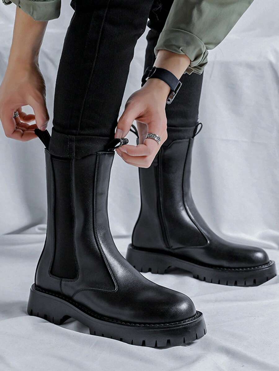 Botas Chelsea para hombres, nuevas botas de estilo británico para otoño/invierno con suela gruesa y alta, botas de motocicleta de PU de caña alta para adolescentes