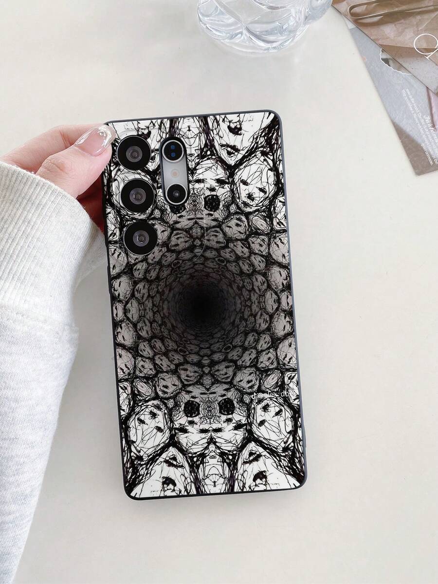 1pc Dark Gothic Style Full-Screen Ghost Face Painted Pattern, Black Matte Texture TPU Material Eye-Catching Anti-Drop Phone Case, Suitable As Gift For Boyfriend/Girlfriend, Compatible With Apple, Compatible With Samsung, OPPO, Vivo And Other Android Models - Multicolor - View 1