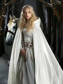 1件高密度天鹅绒女巫连帽斗篷，女士万圣节女王派对角色扮演长袍斗篷，适合万圣节、圣诞节、恶魔、吸血鬼、文艺复兴中世纪服装配饰 - 彩色 - 查看 11