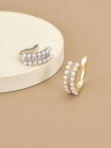 1pc Fashionable Luxury Full Rhinestone Sparkling Pearl Clip-On Earrings, Suitable For Party, Daily Wear, Personalized, Generosity, Wedding Jewelry, Girl's Gift, Relatives, Friends, Birthday, Valentine's Day, Gift For Lover, Music Festival - Ear Clips - View 2