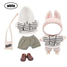 Gestreifter Hoodie und Shorts Sportanzug Set, für LABUBU, kombiniert mit Stofftasche und Schuhen, modische Accessoires, Merchandise, Geburtstags-/Feiertagsgeschenk (ohne Plüschpuppe)